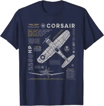 F4U Corsair | WW2 Avião de combate | US segunda guerra mundial Warbird Vintage Verão do Algodão Ó-T-Shirt com decote